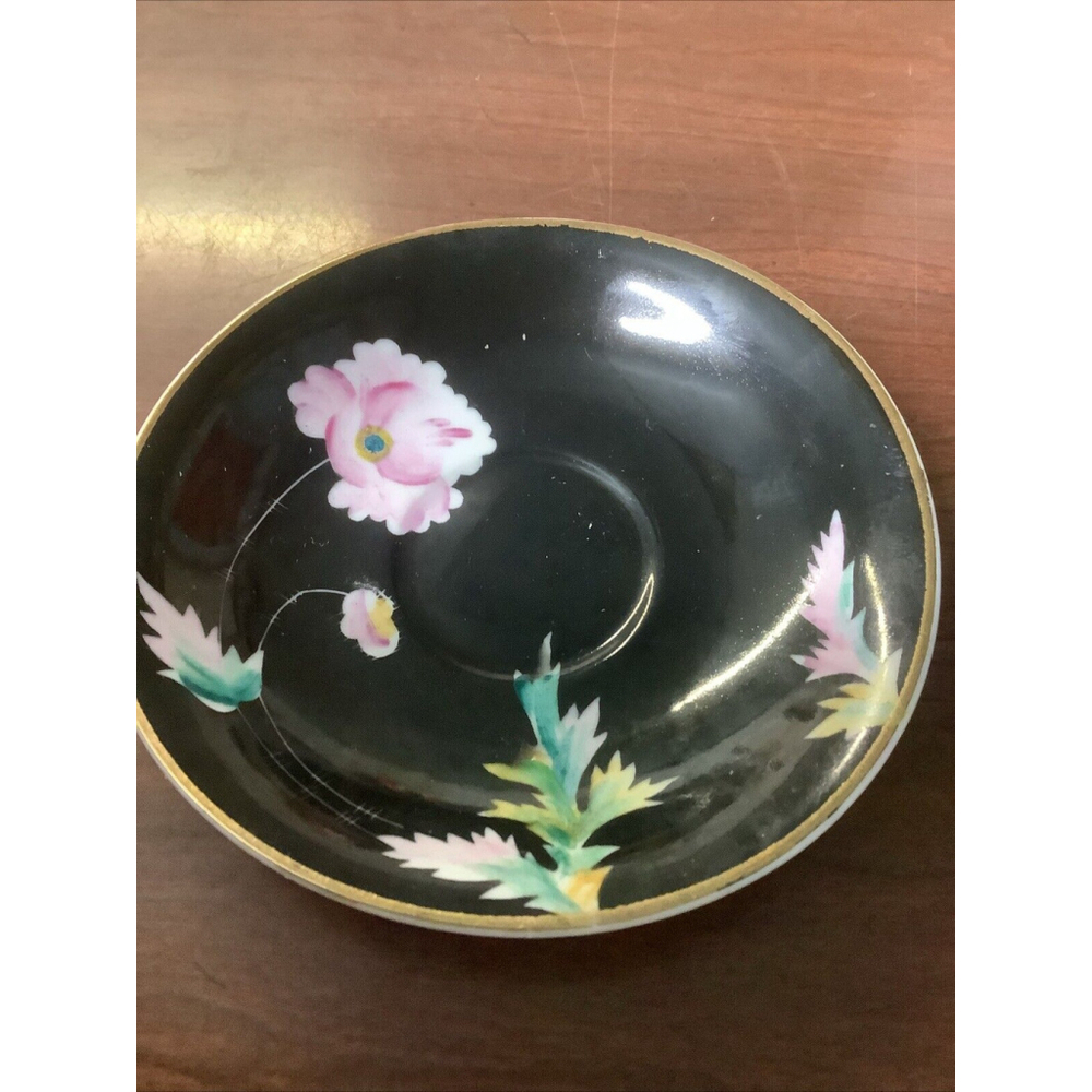 Chugai China VINTAGE Saucer Black Pink Floral Gilt Occupied Japan